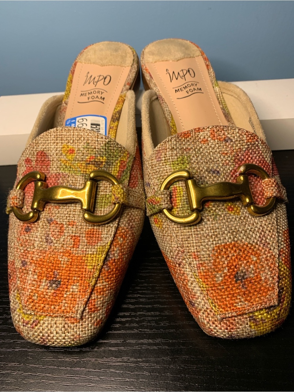 Impo Floral Canvas Mule Loafers with Gold Horsebit detail